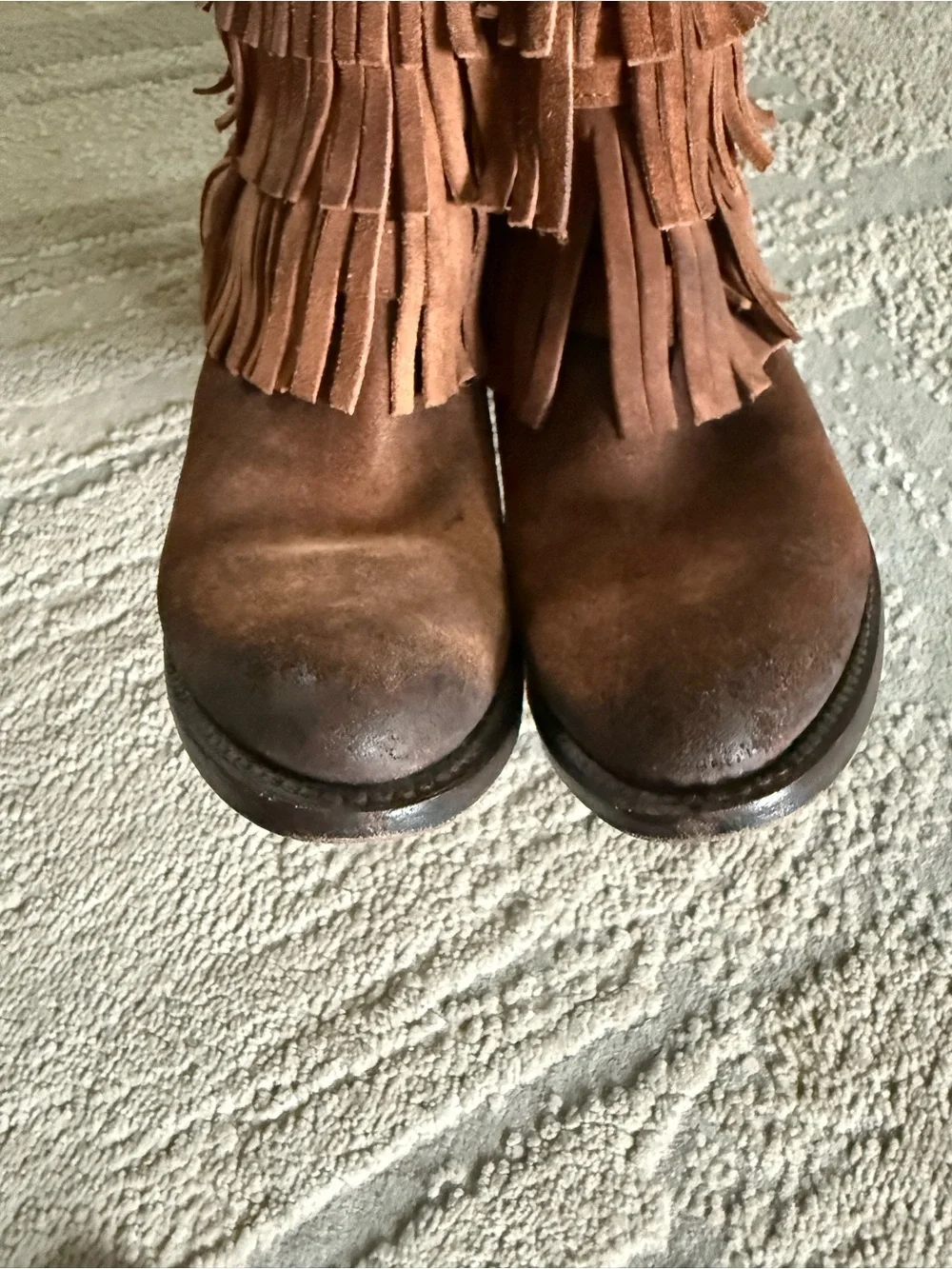 Freebird Suede leather suede brown Fringe Ankle Boots block heel 8